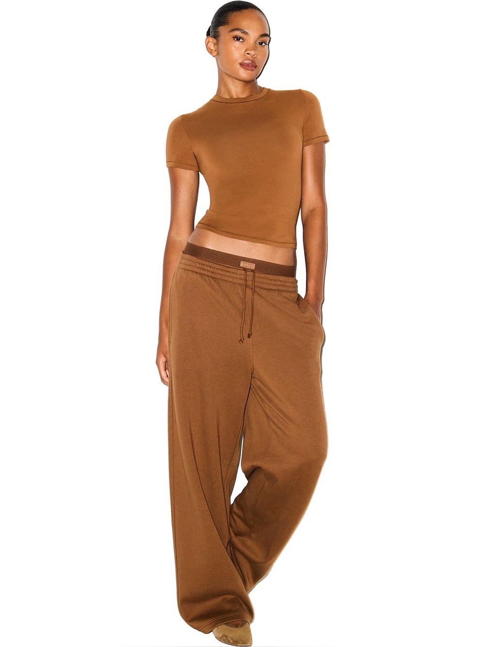 SKIMS OVERSIZED DOUBLE WAISTBAND PANT in Bison Cotten Fleece NWT XX Small